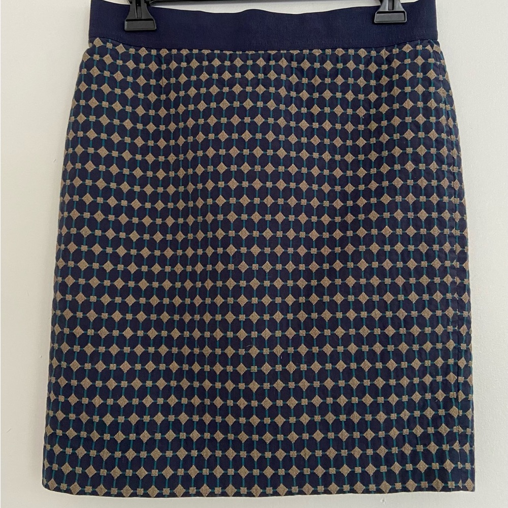 Ann Taylor Navy and Teal Geometric Pencil Skirt